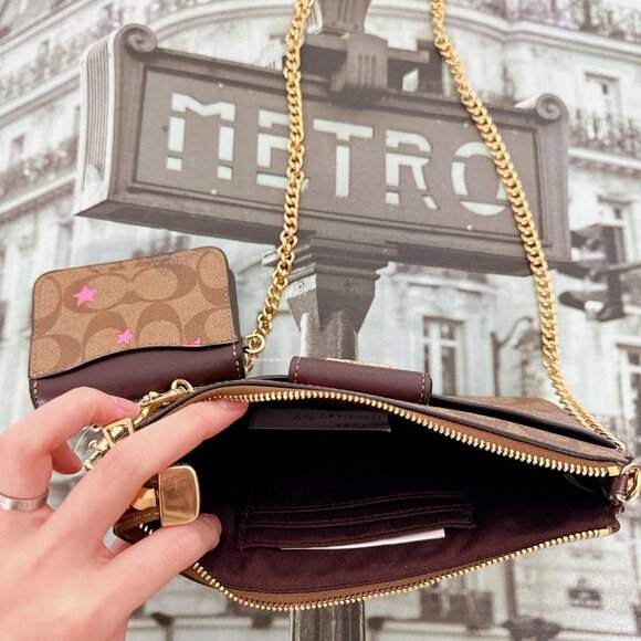 Coach C7288 Poppy Crossbody With Card Case With Disco Star Print IN Brown - Picture 4 of 5